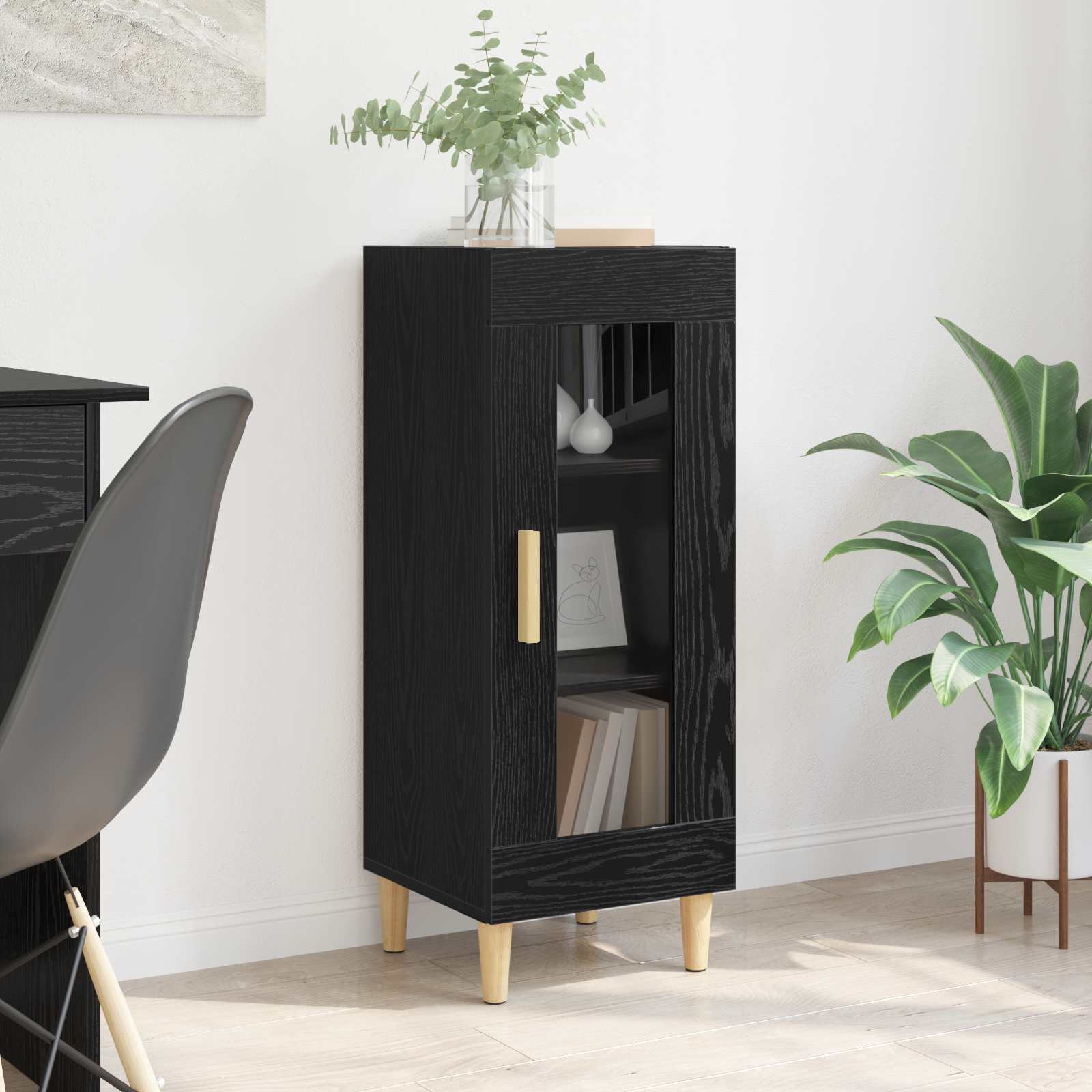 vidaXL Bufet Czarny Dąb 34,5 x 32,5 x 90 cm Materiał drewnopochodny