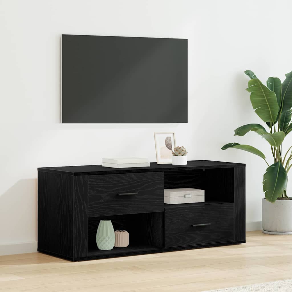 vidaXL Szafka pod telewizor z szufladą Czarny Dąb 100 x 35 x 40 cm