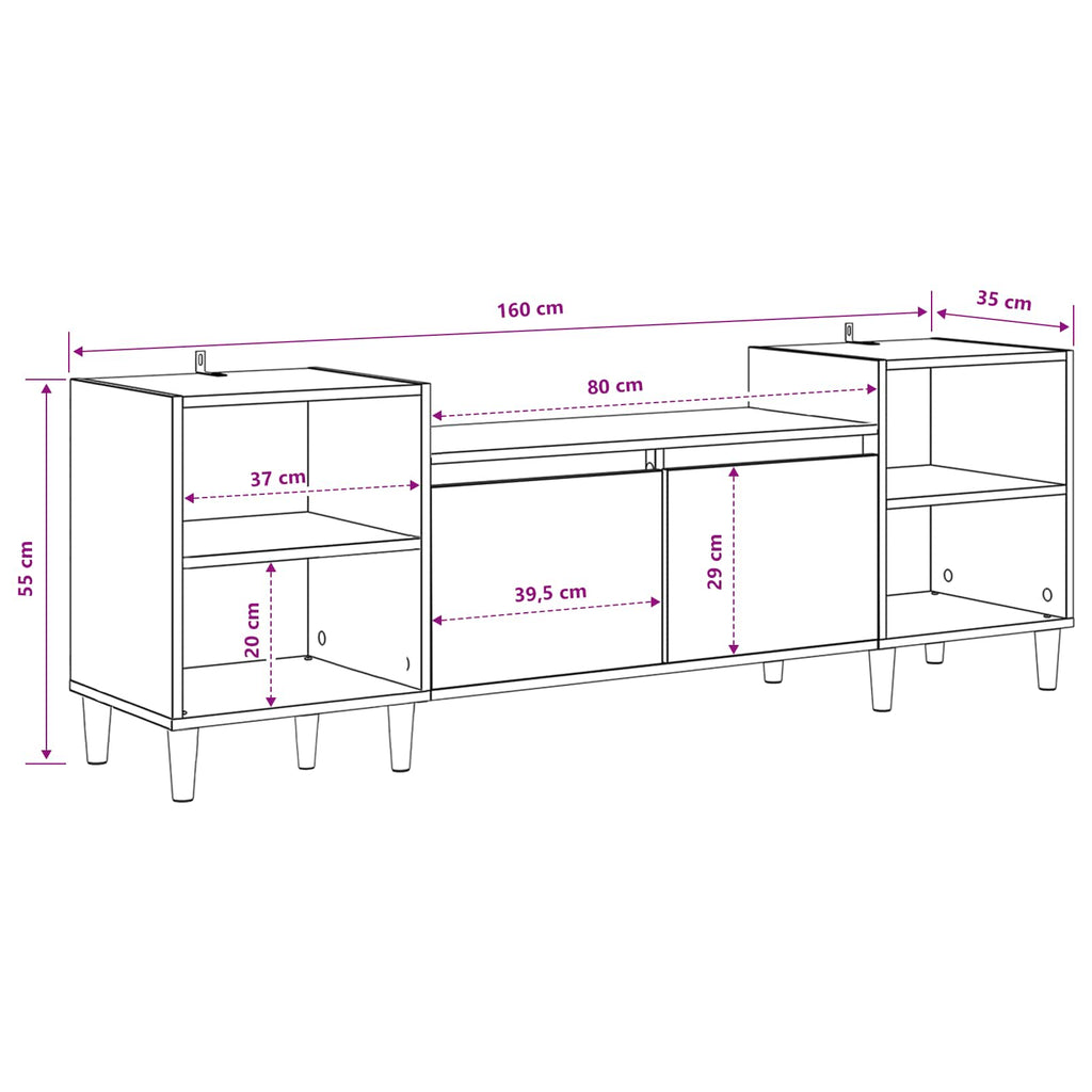 vidaXL Szafka pod telewizor Czarny Dąb 160 x 35 x 55 cm
