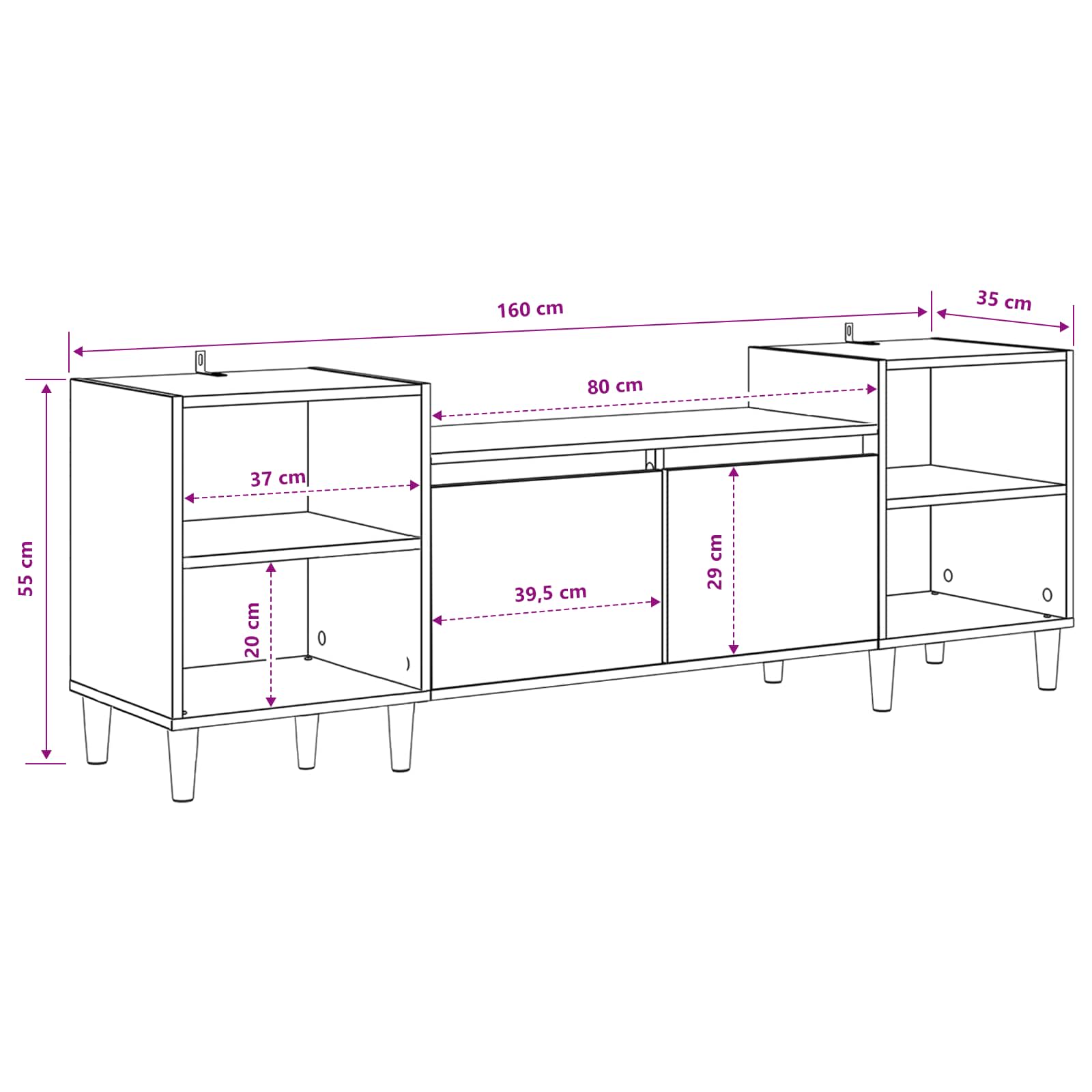 vidaXL Szafka pod telewizor Czarny Dąb 160 x 35 x 55 cm