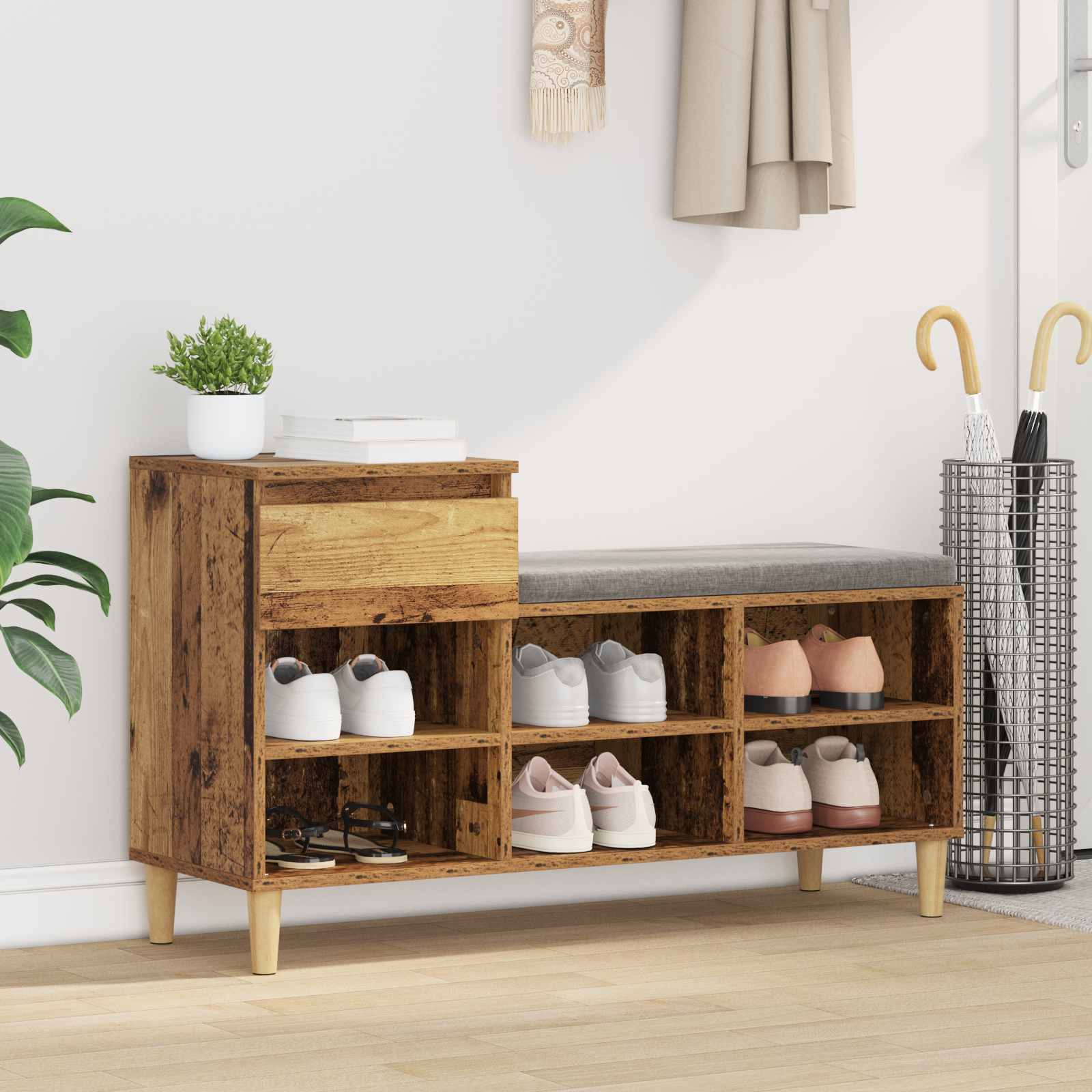 vidaXL Szafka na buty z szufladą Stare drewno 102 x 36 x 60 cm