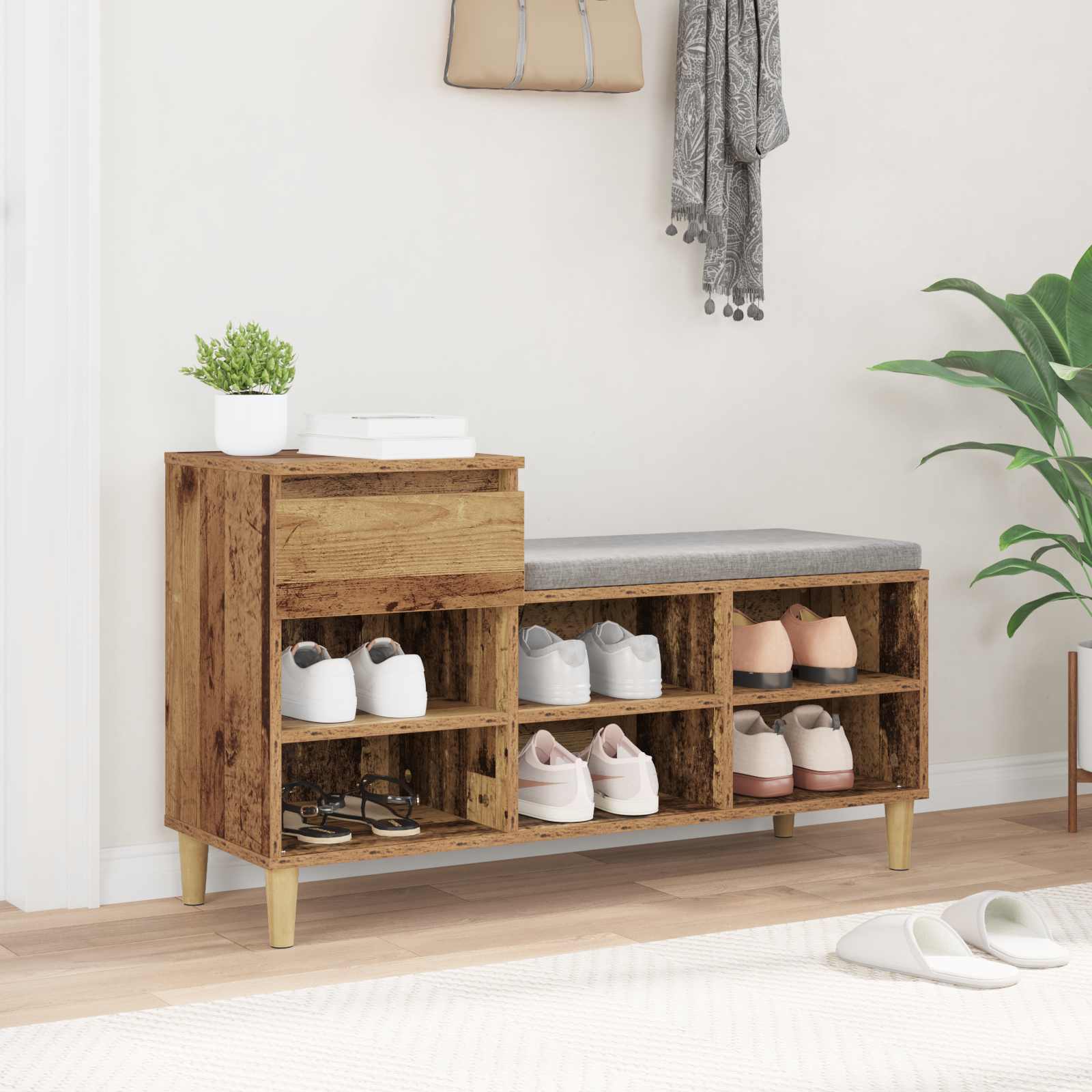 vidaXL Szafka na buty z szufladą Stare drewno 102 x 36 x 60 cm