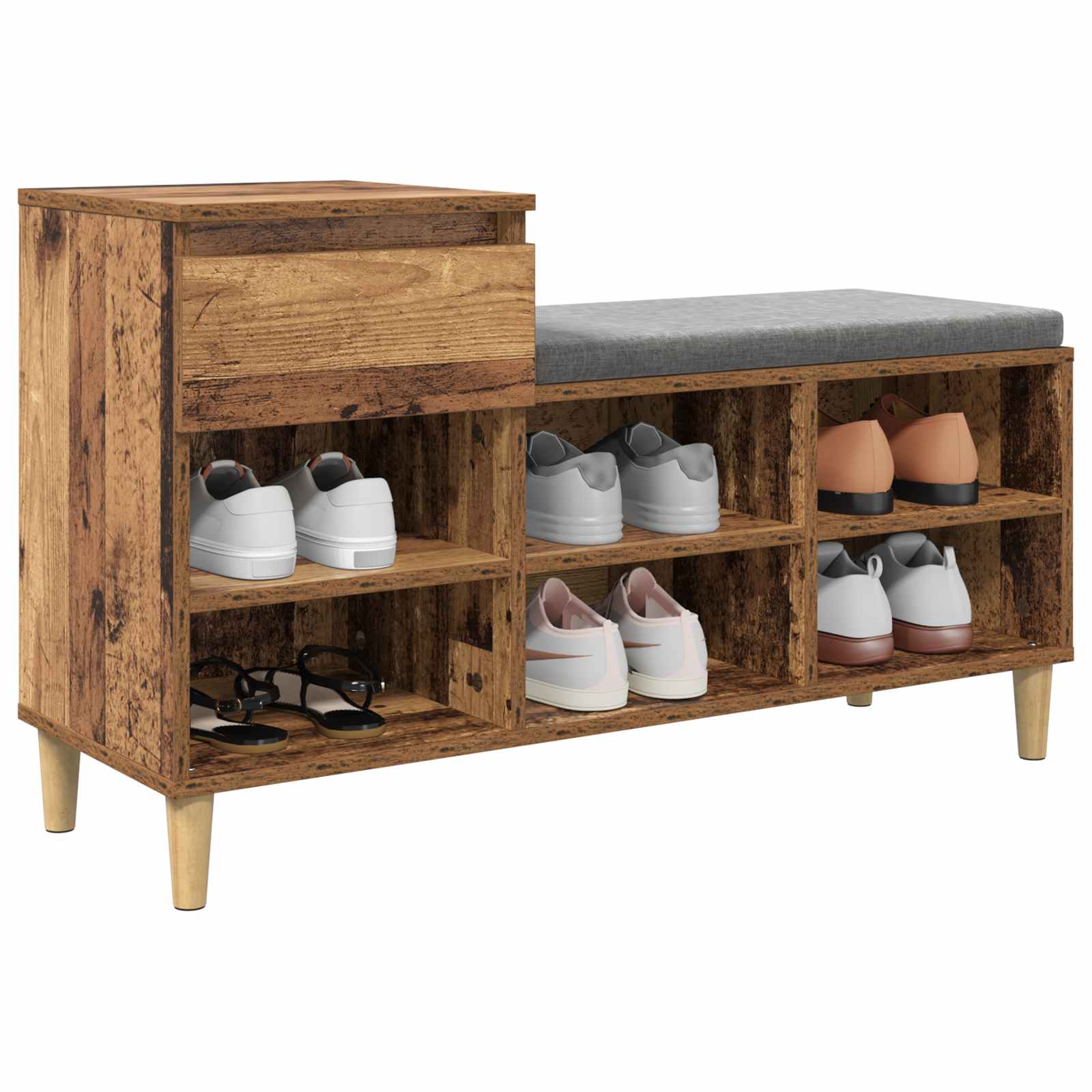 vidaXL Szafka na buty z szufladą Stare drewno 102 x 36 x 60 cm