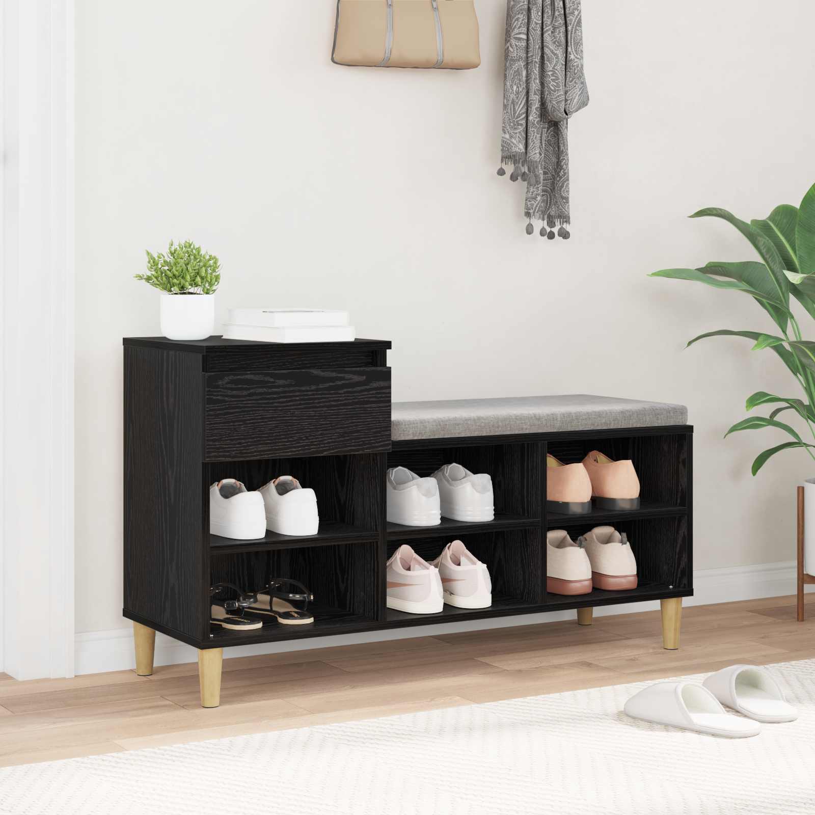 vidaXL Szafka na buty z szufladą Czarny Dąb 102 x 36 x 60 cm