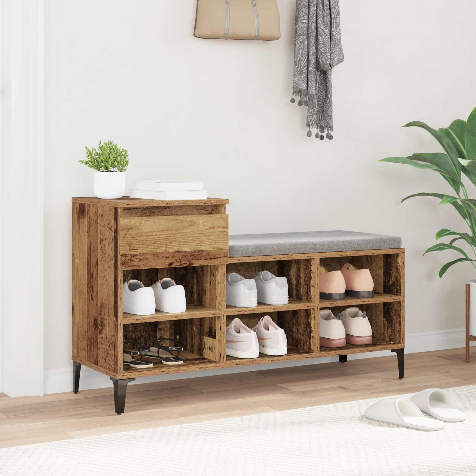 vidaXL Szafka na buty z szufladą z półką Stare drewno 102 x 36 x 60 cm