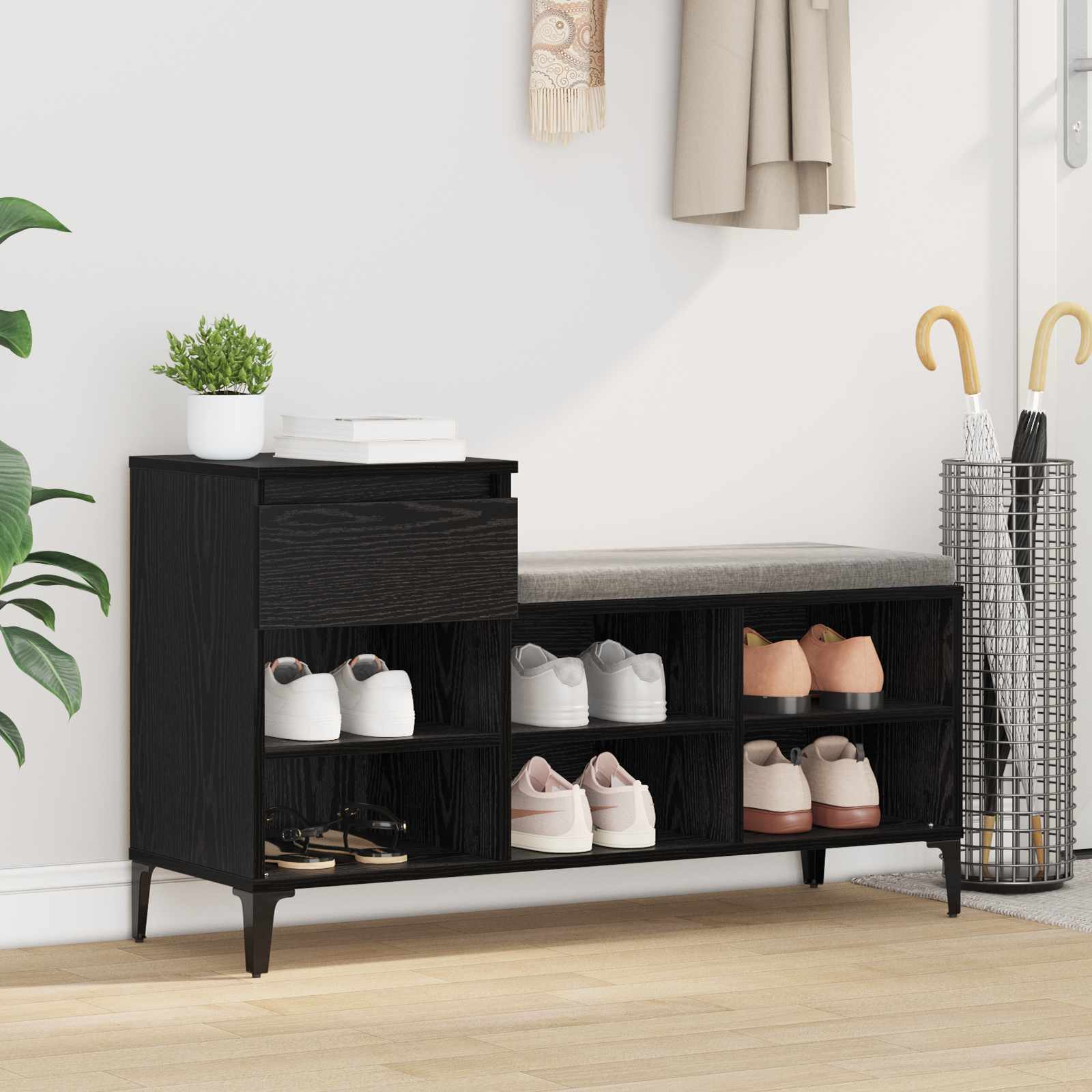 vidaXL Szafka na buty z szufladą z półką Czarny dąb 102 x 36 x 60 cm