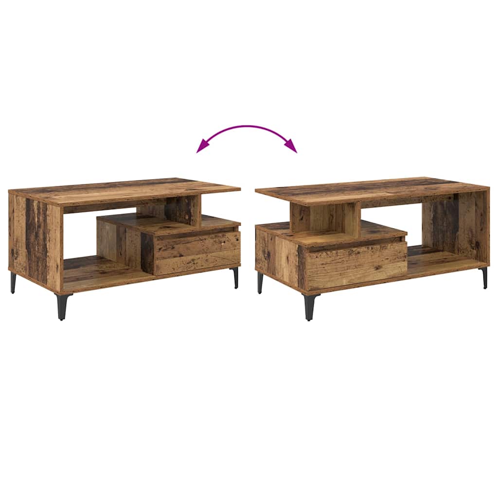 vidaXL Stolik kawowy z szufladą Stare drewno 90 x 49 x 45 cm