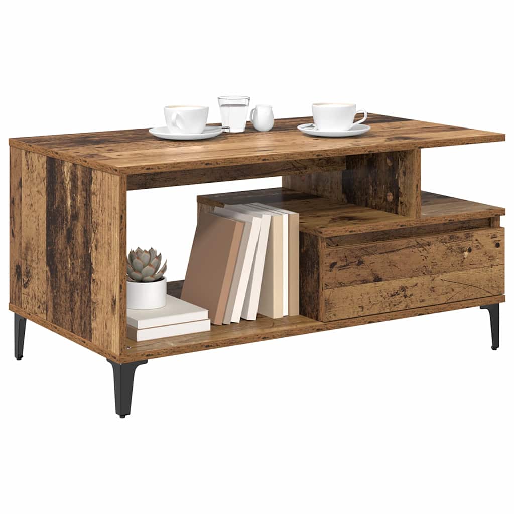 vidaXL Stolik kawowy z szufladą Stare drewno 90 x 49 x 45 cm