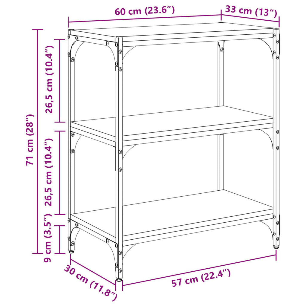 vidaXL Szafka na książki Stare drewno 60 x 33 x 70,5 cm