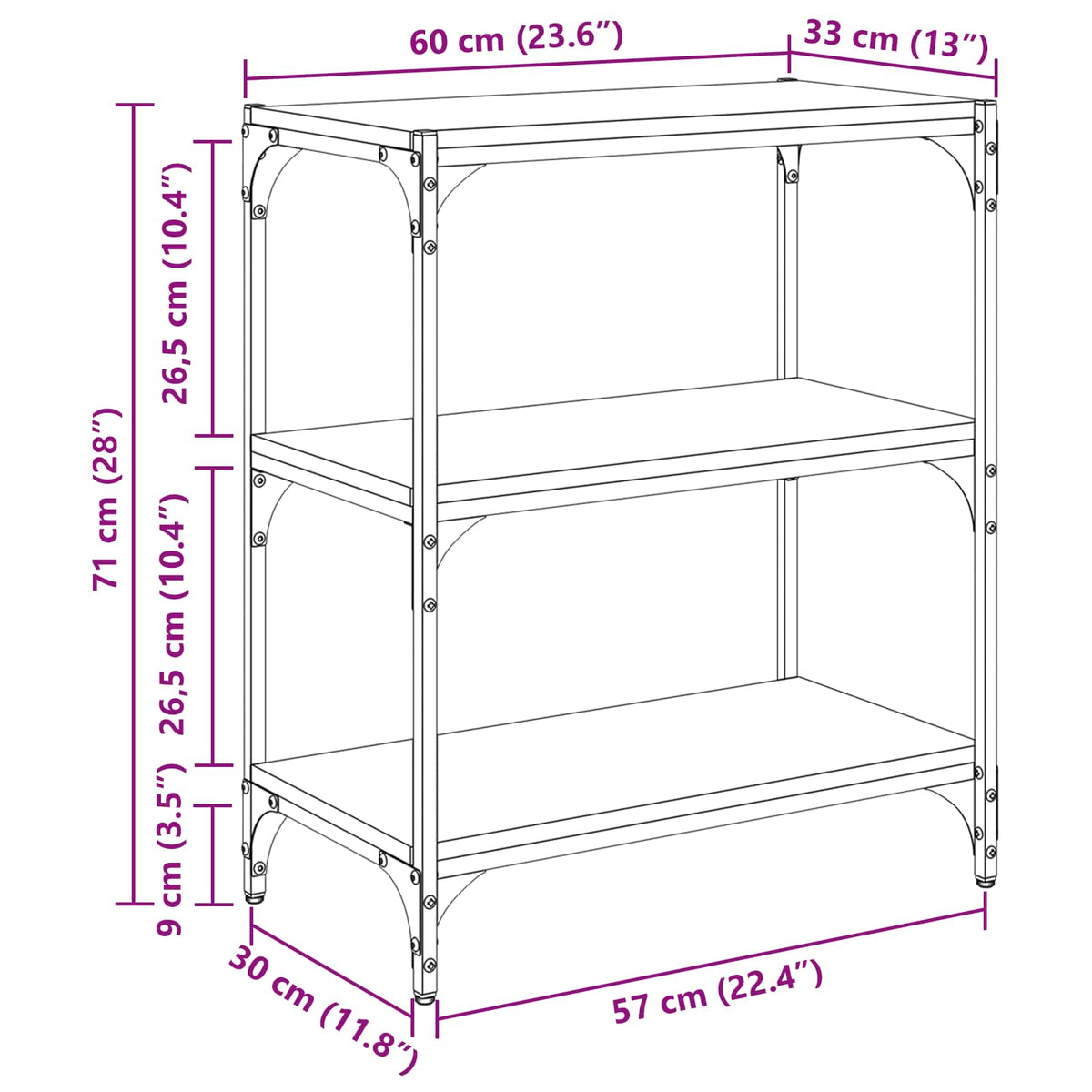 vidaXL Szafka na książki Stare drewno 60 x 33 x 70,5 cm