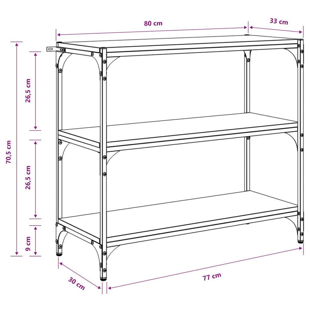 vidaXL Szafka na książki 3 poziomy 80 x 33 x 70,5 cm Dąb rzemieślniczy
