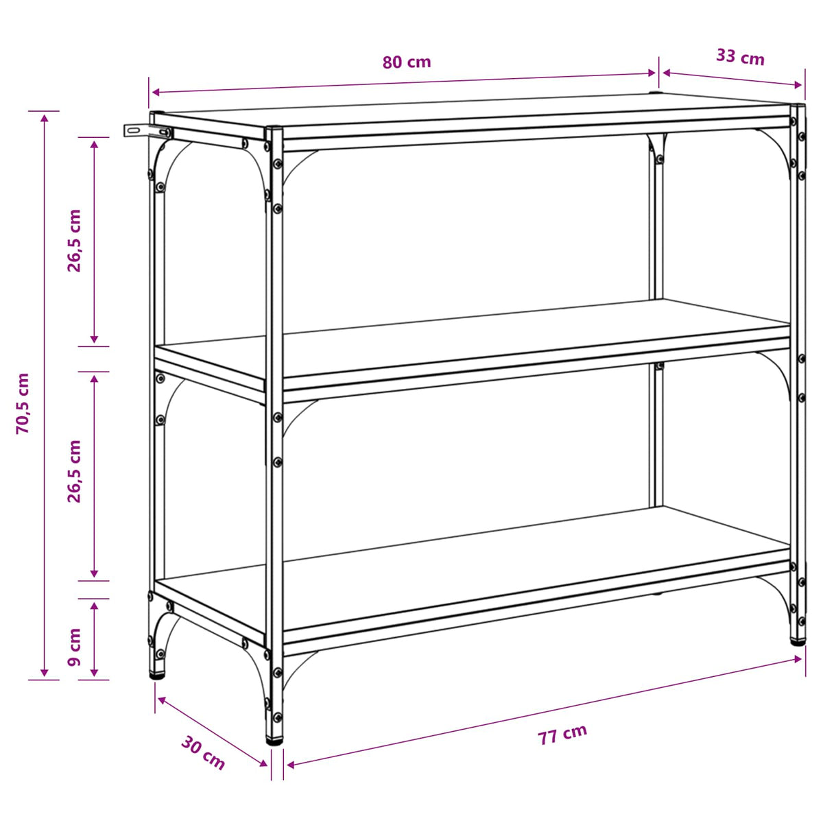 vidaXL Szafka na książki 3 poziomy 80 x 33 x 70,5 cm Dąb rzemieślniczy