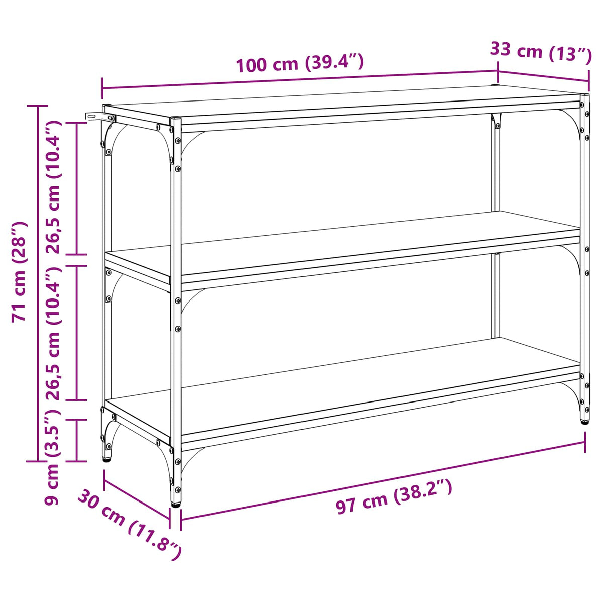 vidaXL Szafka na książki Stare drewno 100 x 33 x 70,5 cm