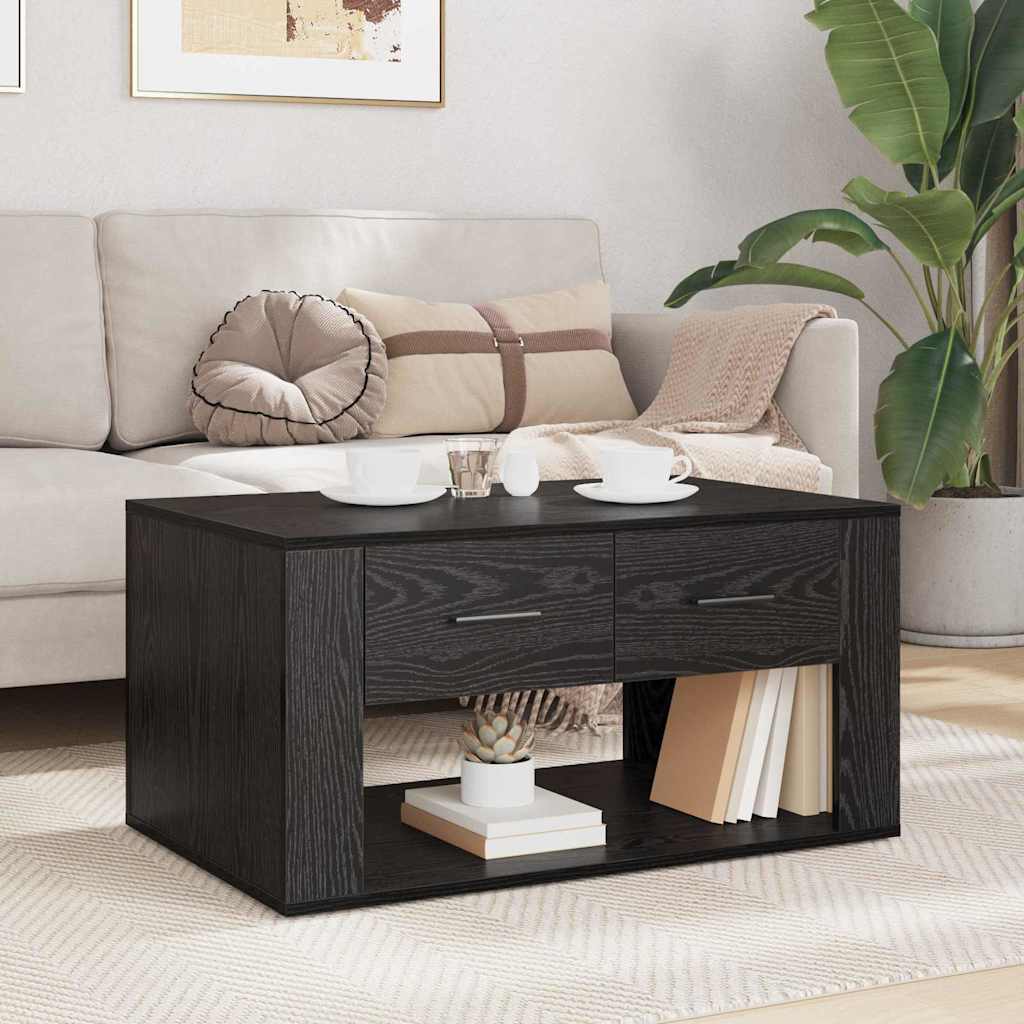 vidaXL Stolik kawowy z szufladą Czarny Dąb 80 x 50 x 40 cm