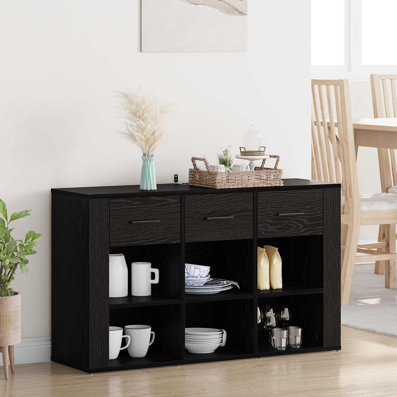vidaXL Bufet Czarny Dąb 100 x 30 x 59,5 cm Materiał drewnopochodny