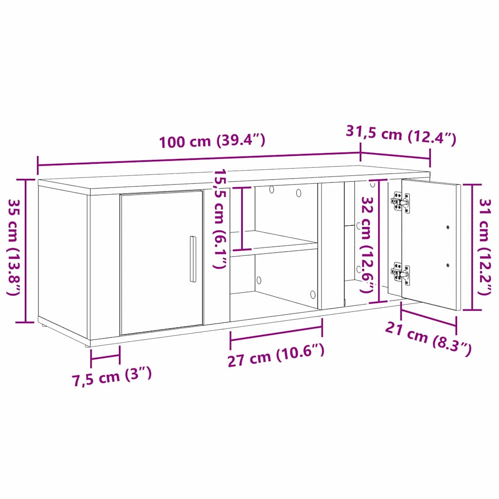vidaXL Szafka pod telewizor Stare drewno 100 x 31,5 x 35 cm