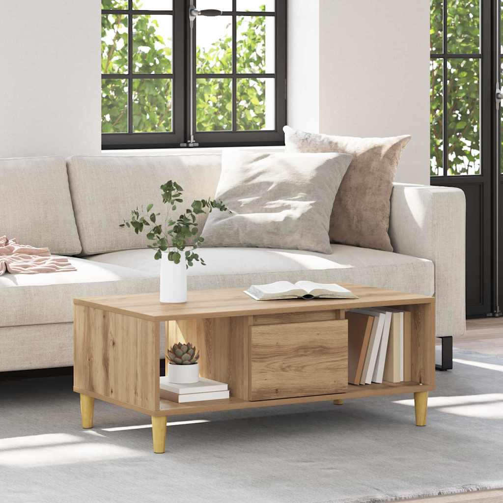 vidaXL Stolik kawowy z szufladą Dąb rzemieślniczy 90 x 50 x 26.5 cm