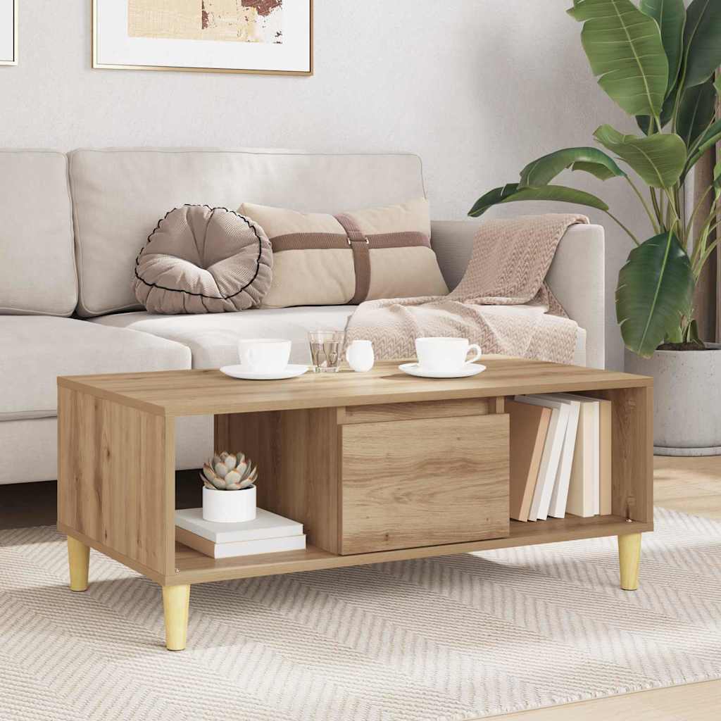 vidaXL Stolik kawowy z szufladą Dąb rzemieślniczy 90 x 50 x 26.5 cm