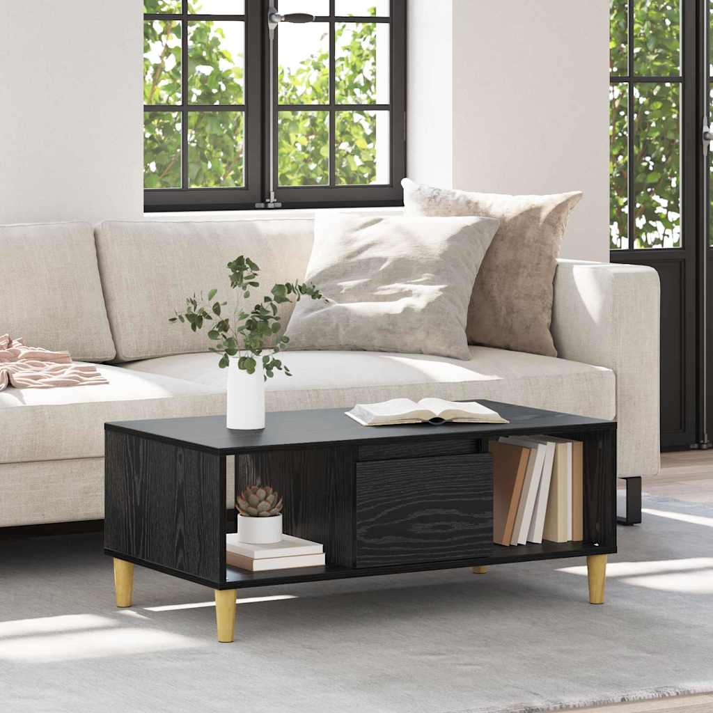 vidaXL Stolik kawowy z szufladą Czarny Dąb 90 x 50 x 26.5 cm