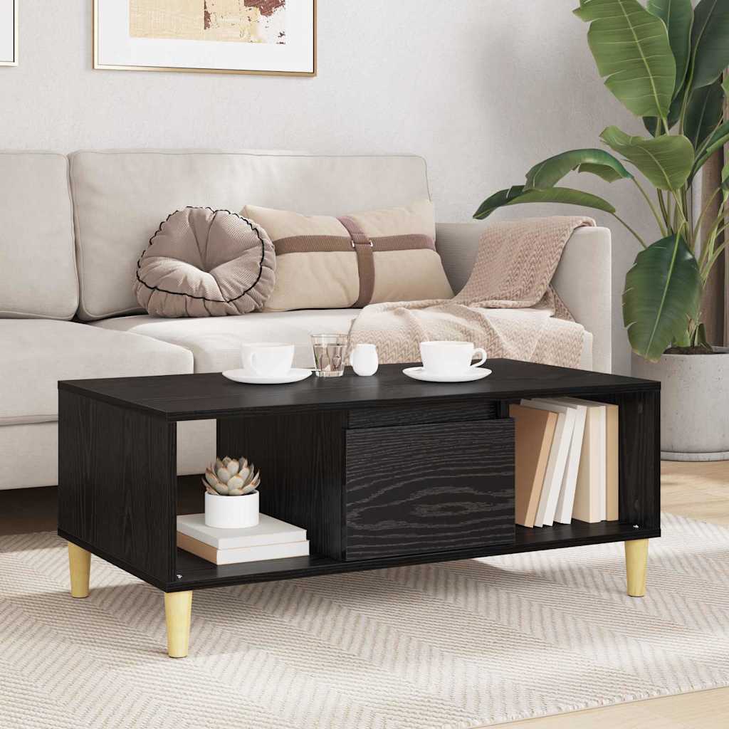 vidaXL Stolik kawowy z szufladą Czarny Dąb 90 x 50 x 26.5 cm