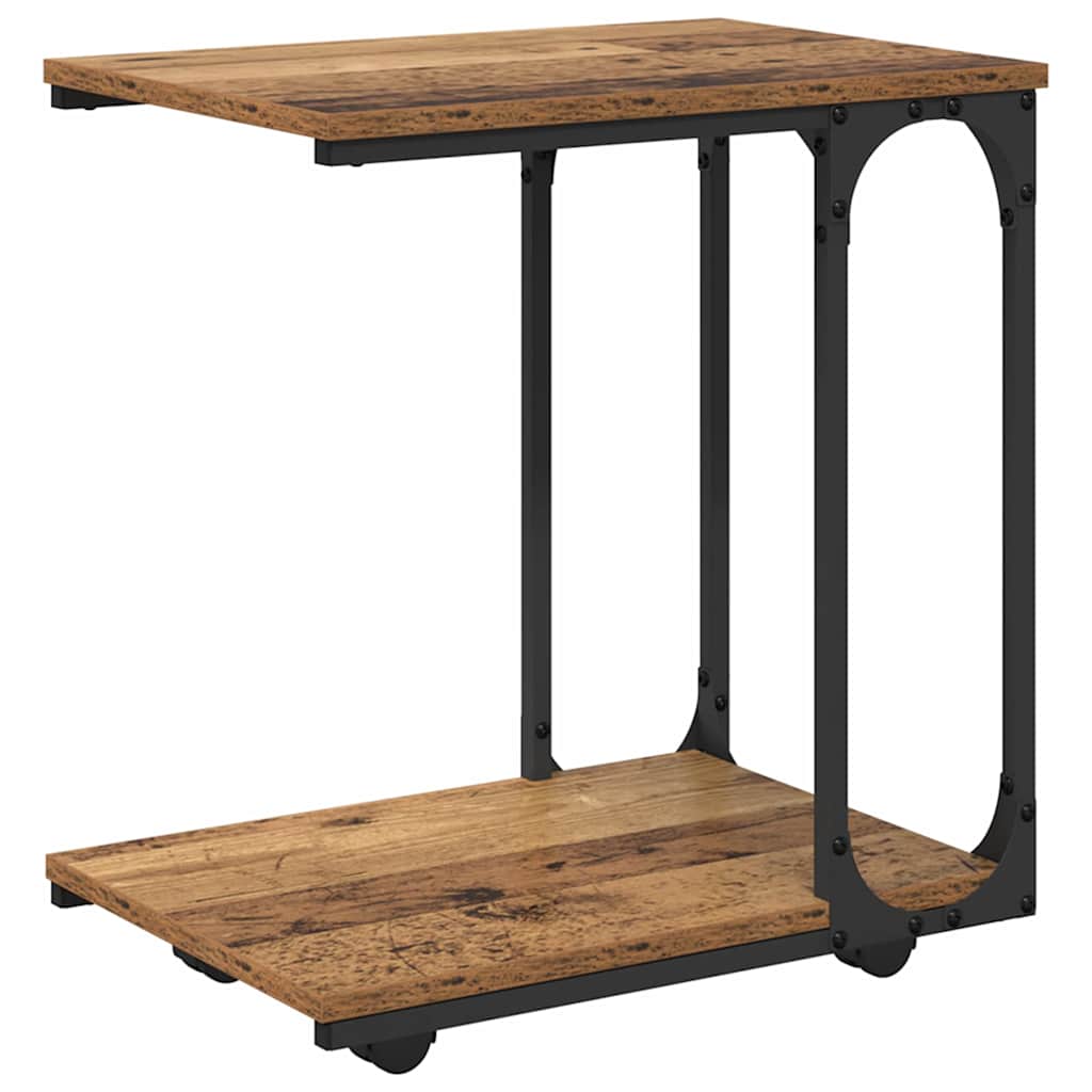 vidaXL Stolik boczny z półką z kołem Stare drewno 50 x 35 x 55.5 cm