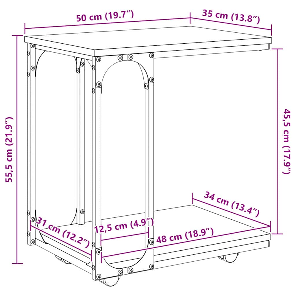 vidaXL Stolik boczny z półką Dąb rzemieślniczy 50 x 35 x 55.5 cm
