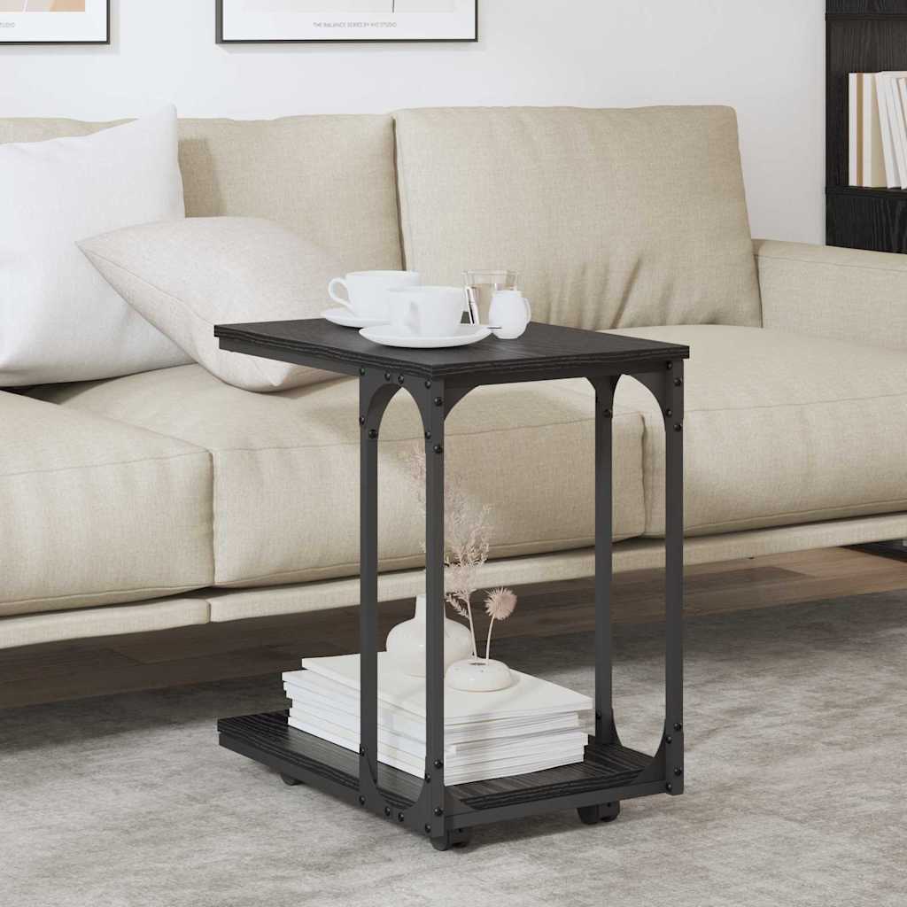 vidaXL Stolik boczny z półką z kołem Czarny Dąb 50 x 35 x 55.5 cm