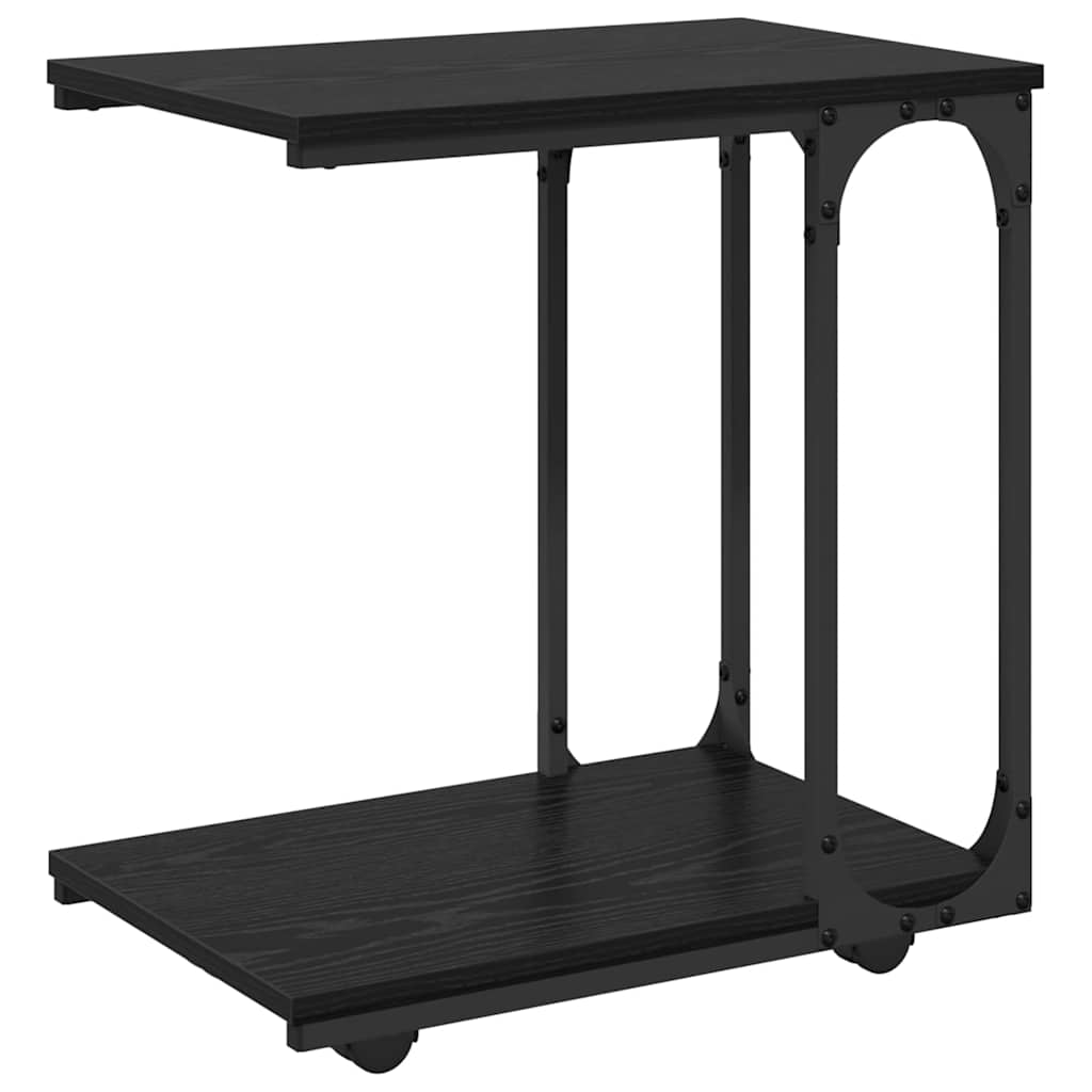 vidaXL Stolik boczny z półką z kołem Czarny Dąb 50 x 35 x 55.5 cm