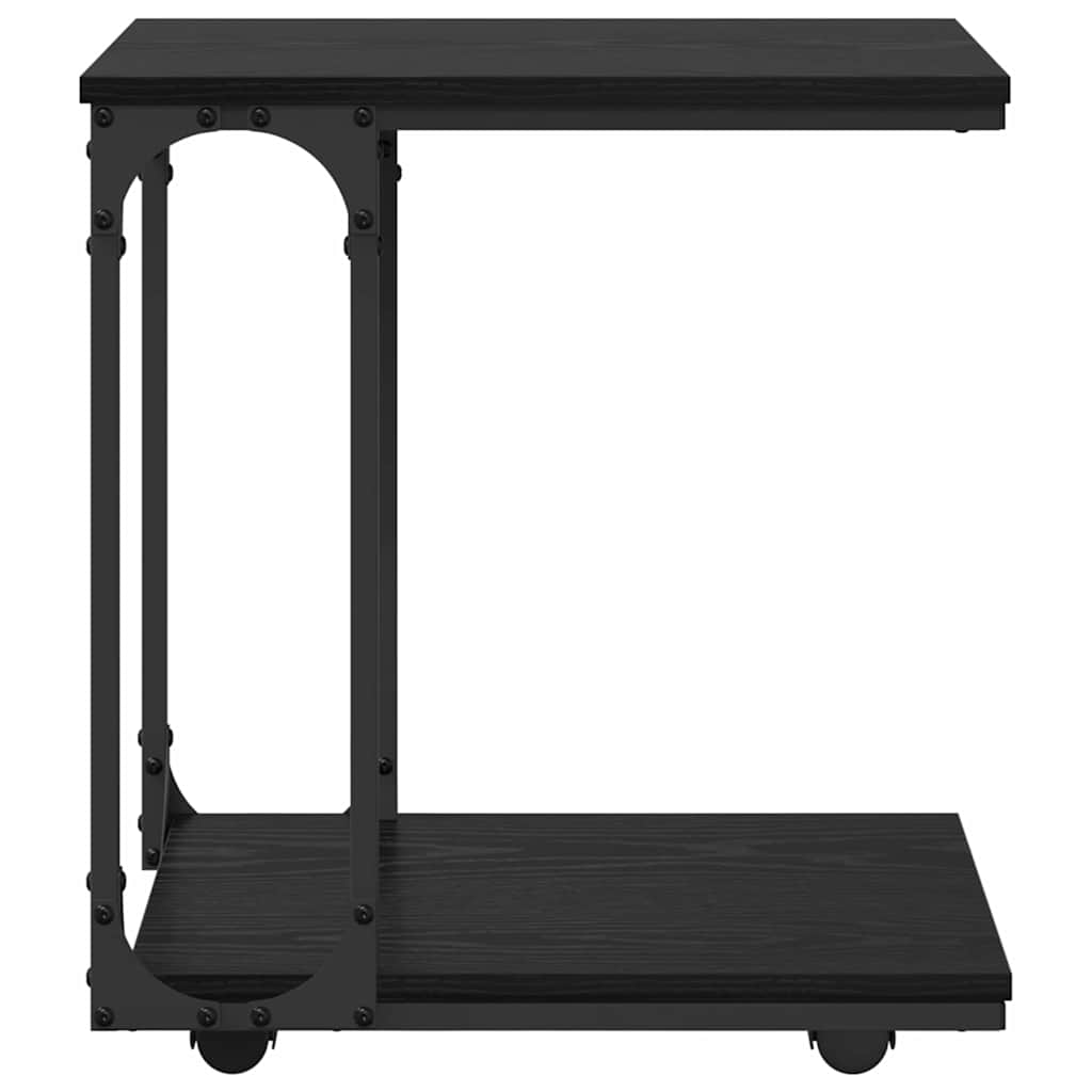 vidaXL Stolik boczny z półką z kołem Czarny Dąb 50 x 35 x 55.5 cm