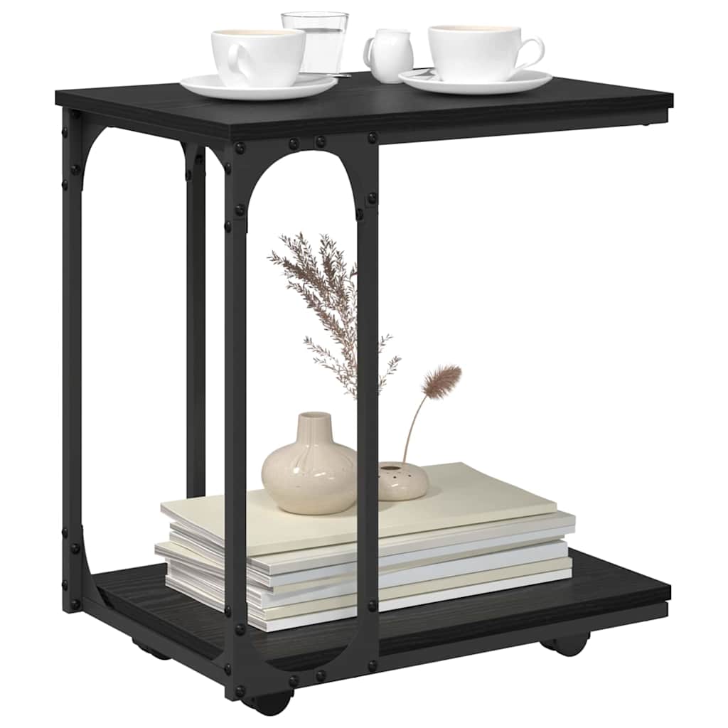 vidaXL Stolik boczny z półką z kołem Czarny Dąb 50 x 35 x 55.5 cm