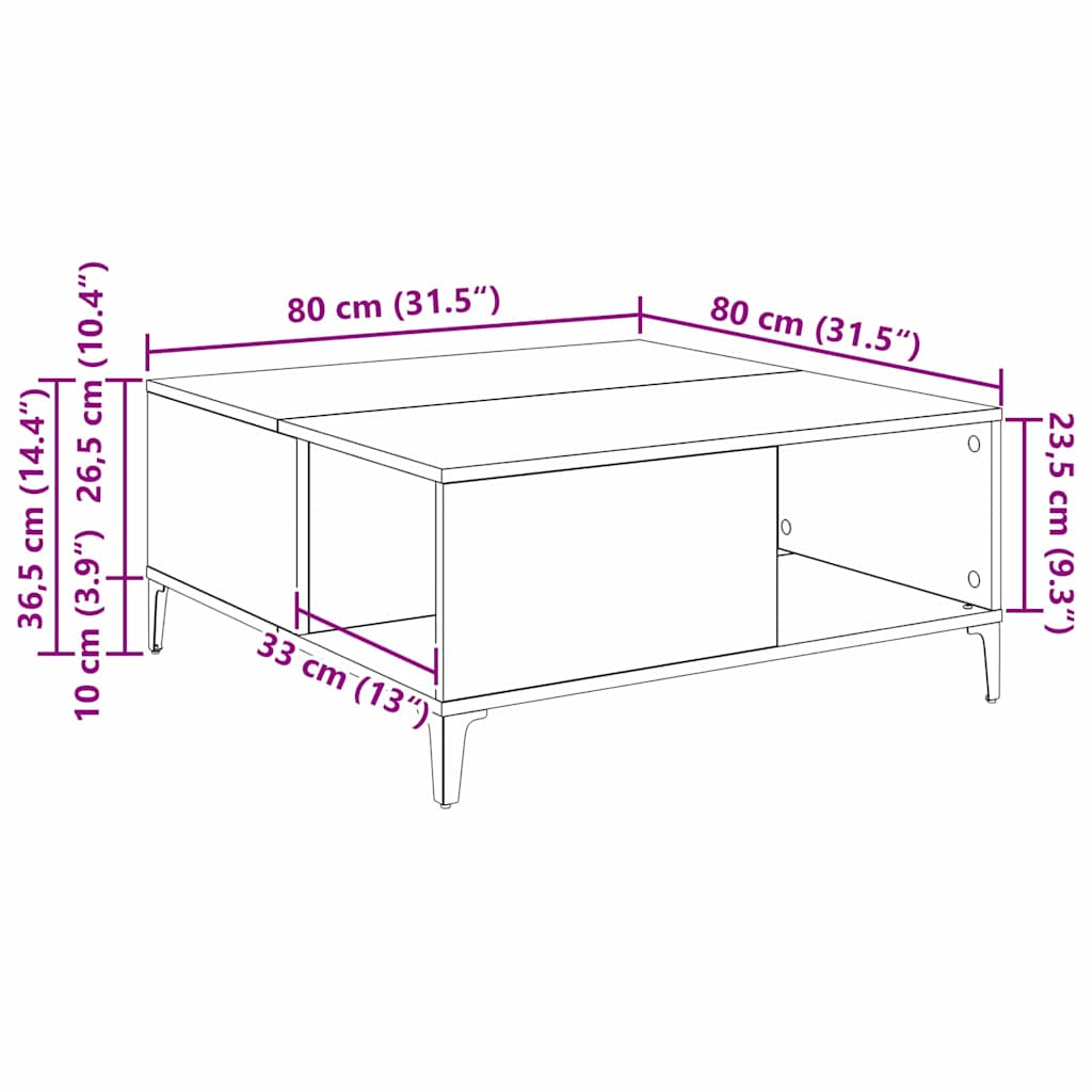 vidaXL Stolik kawowy Stare drewno 80 x 80 x 36,5 cm