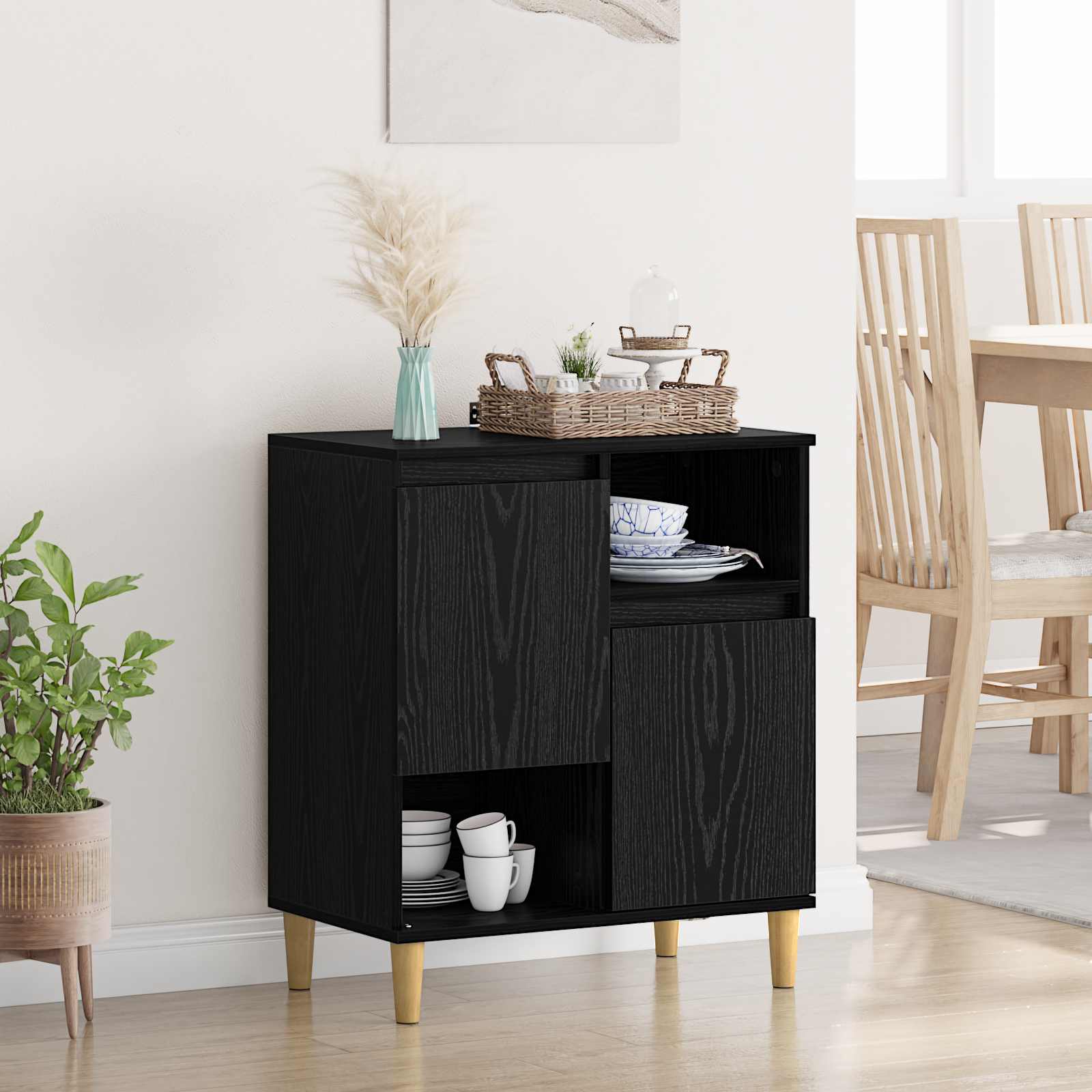 vidaXL Bufet Czarny dąb 35 x 60 x 70 cm Materiał drewnopochodny