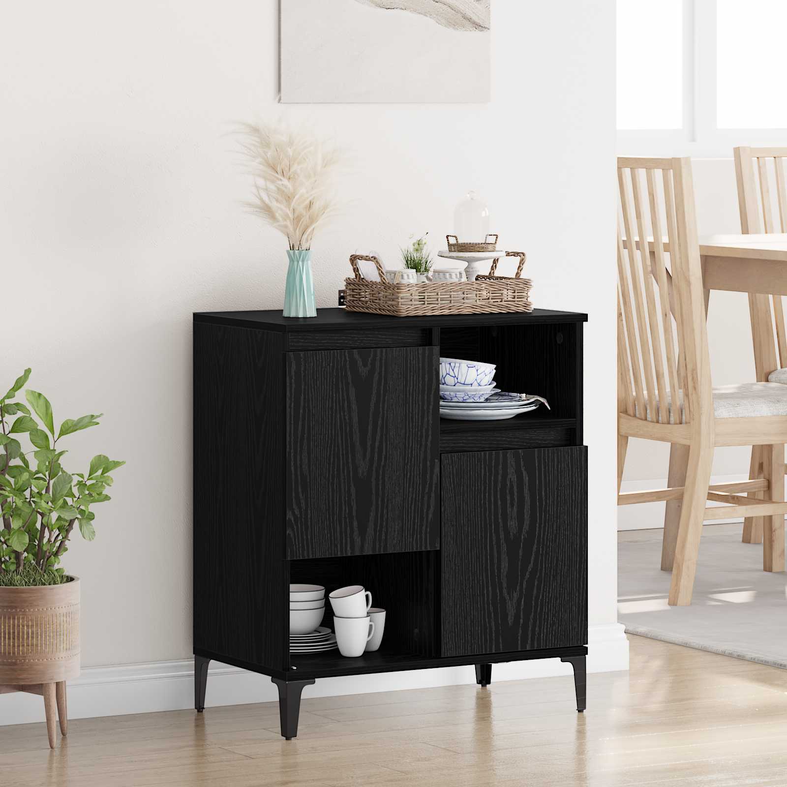 vidaXL Bufet Czarny Dąb 60 x 35 x 70 cm Materiał drewnopochodny
