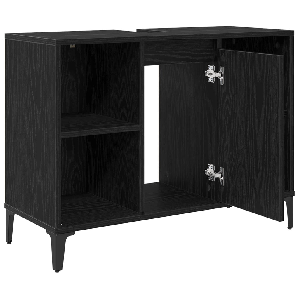 vidaXL Szafka umywalkowa z półką z drzwiami Czarny Dąb 80 x 33 x 60 cm