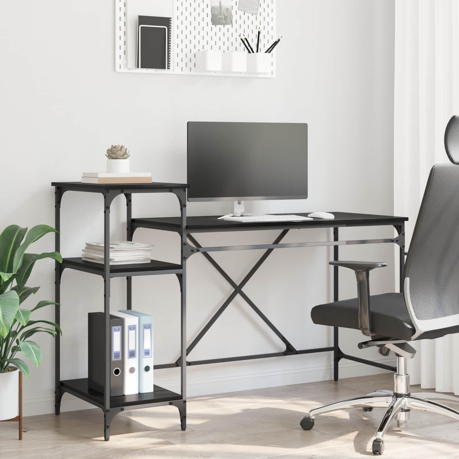 vidaXL Biurko Czarny Dąb 135 x 50 x 90 cm Materiał drewnopochodny
