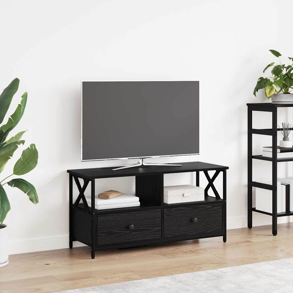 vidaXL Szafka pod telewizor z szufladą Czarny Dąb 90 x 33 x 45 cm