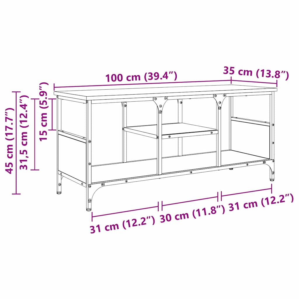 vidaXL Szafka pod telewizor Czarny Dąb 100 x 35 x 45 cm