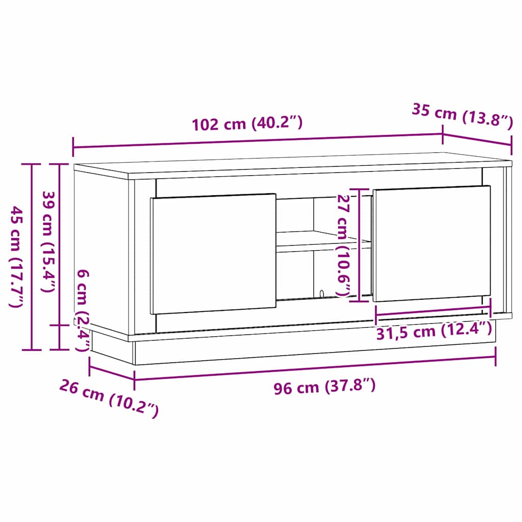 vidaXL Szafka pod telewizor Stare drewno 102 x 35 x 45 cm