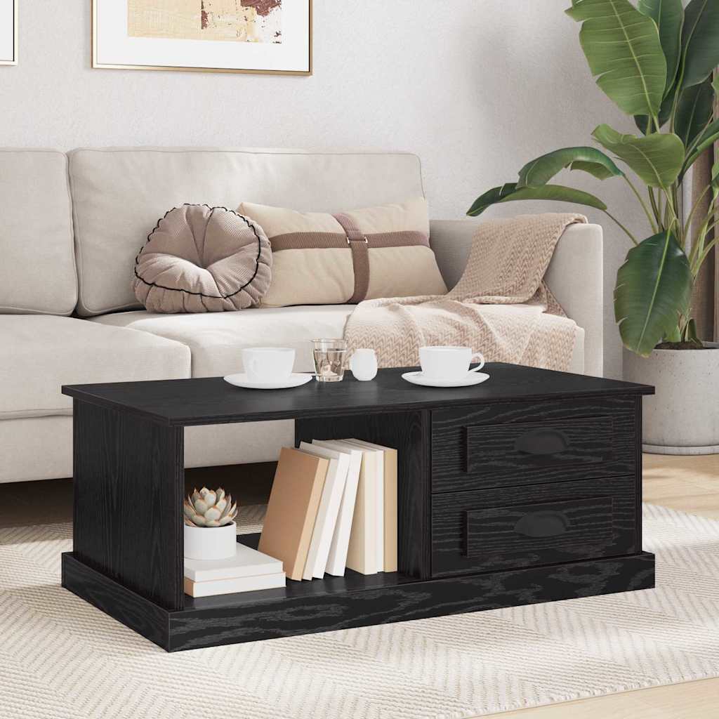 vidaXL Stolik kawowy z szufladą Czarny Dąb 90 x 50 x 35 cm