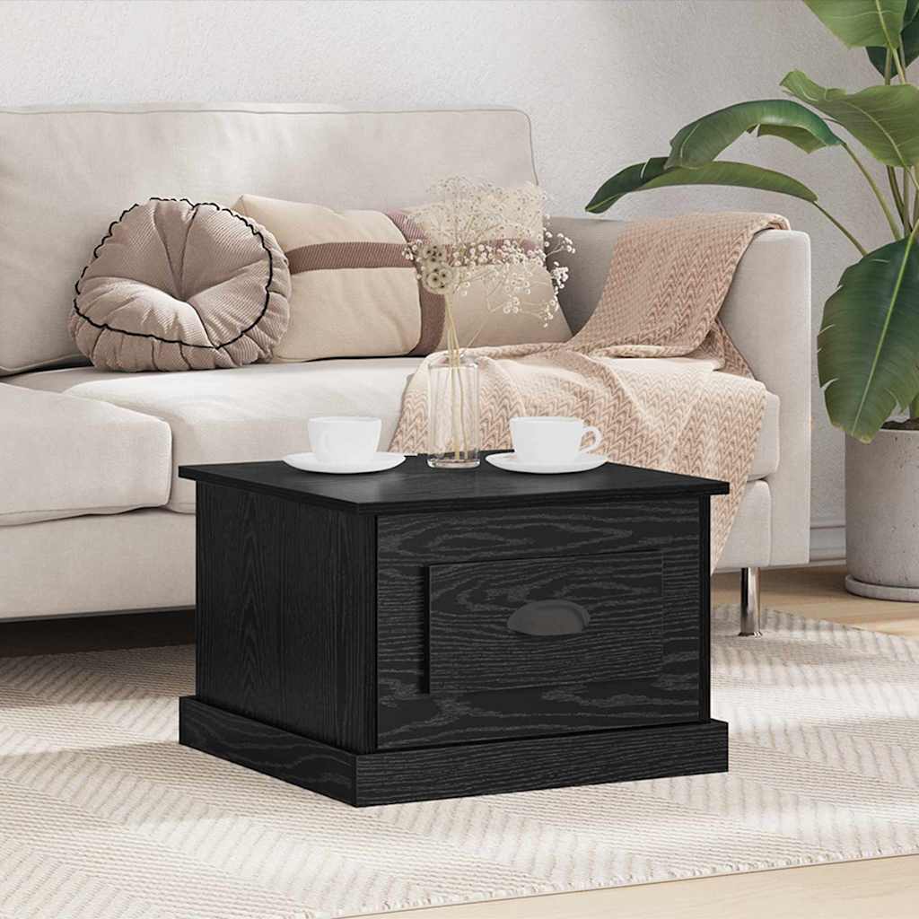 vidaXL Stolik kawowy z szufladą Czarny Dąb 50 x 50 x 35 cm