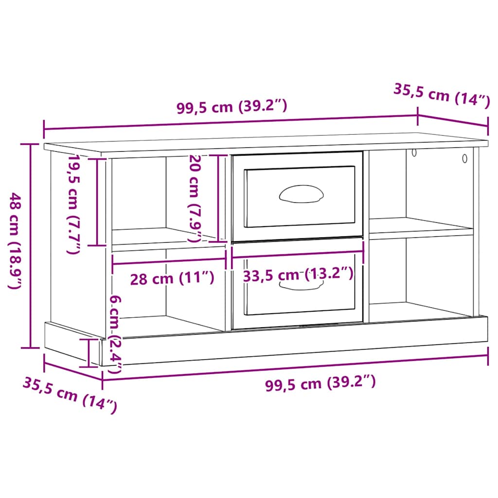 vidaXL Szafka pod telewizor z szufladą Czarny Dąb 99,5 x 35,5 x 48 cm