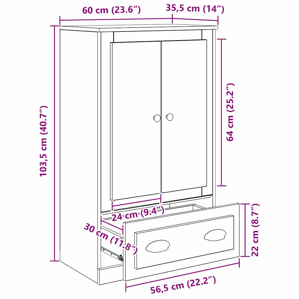 vidaXL Highboard z szufladą Czarny Dąb 60 x 35,5 x 103,5 cm