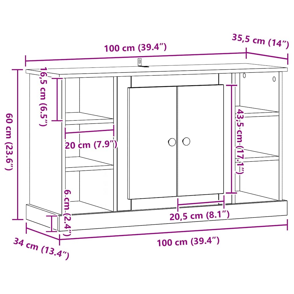 vidaXL Bufet Stare drewno 100 x 35,5 x 60 cm Materiał drewnopochodny