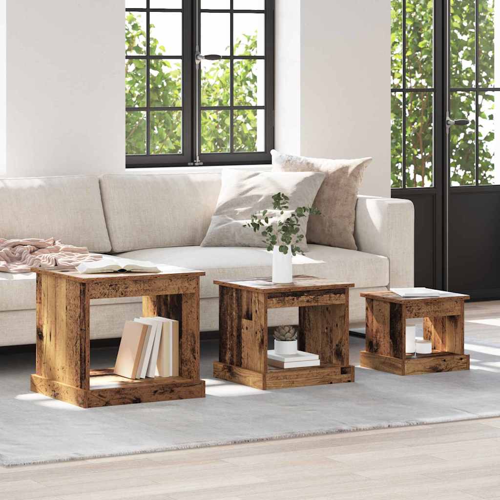 vidaXL Stolik kawowy 3 pcs Stare drewno Materiał drewnopochodny