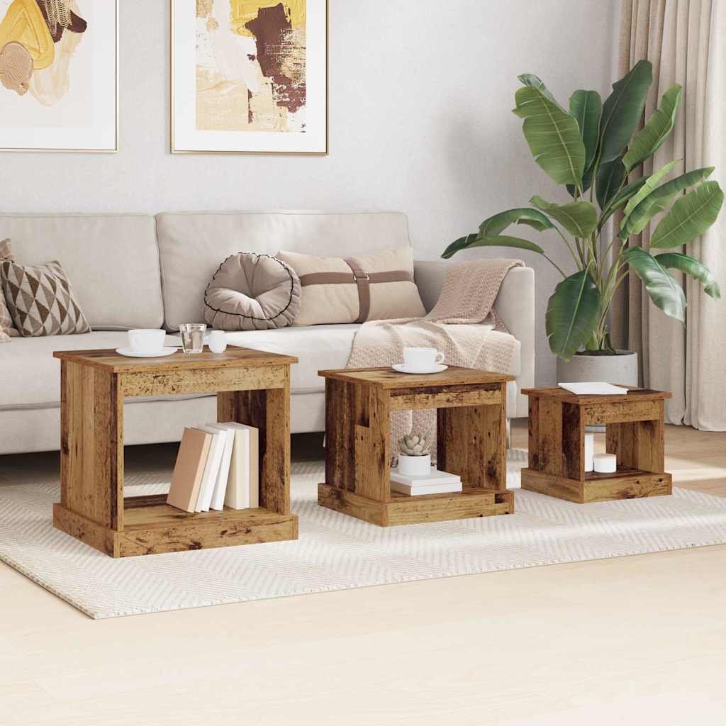 vidaXL Stolik kawowy 3 pcs Stare drewno Materiał drewnopochodny
