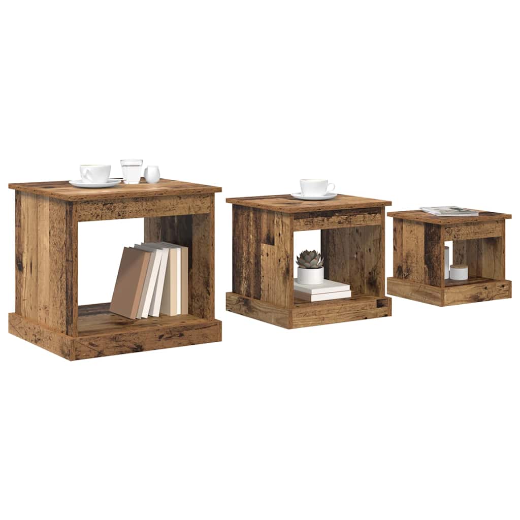 vidaXL Stolik kawowy 3 pcs Stare drewno Materiał drewnopochodny