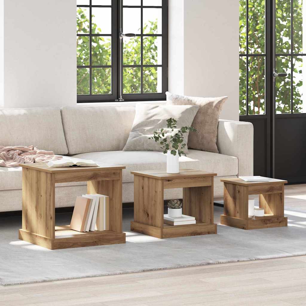 vidaXL Stolik kawowy 3 pcs Dąb rzemieślniczy Materiał drewnopochodny