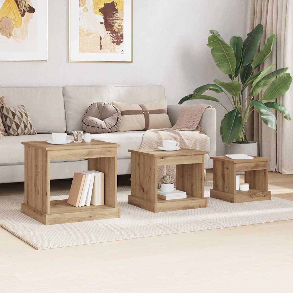 vidaXL Stolik kawowy 3 pcs Dąb rzemieślniczy Materiał drewnopochodny