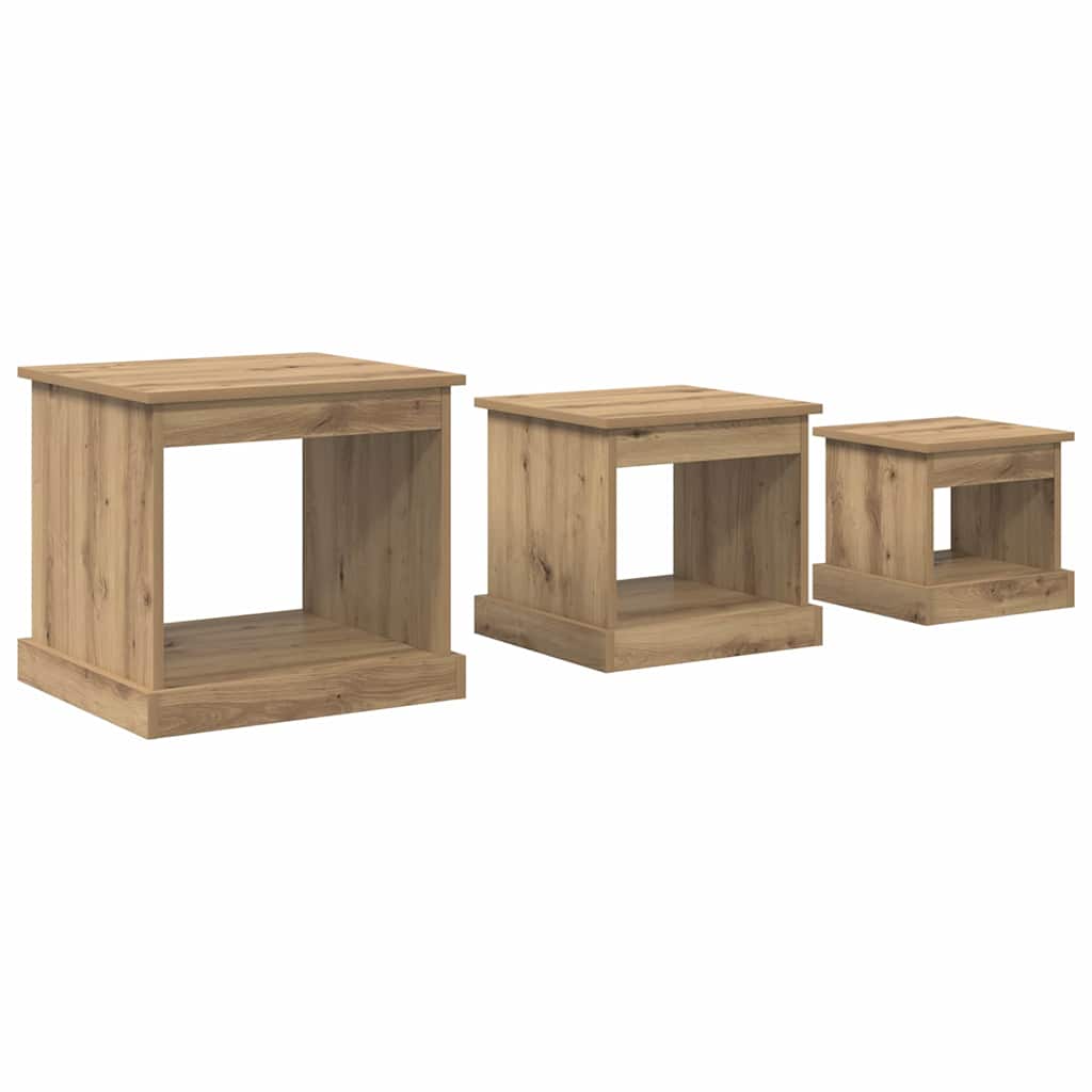 vidaXL Stolik kawowy 3 pcs Dąb rzemieślniczy Materiał drewnopochodny