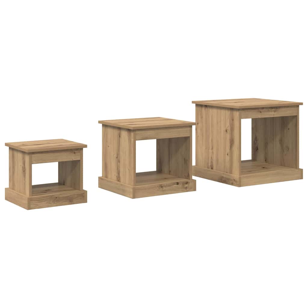 vidaXL Stolik kawowy 3 pcs Dąb rzemieślniczy Materiał drewnopochodny